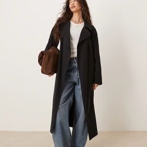 Long Oversized Black Waterfall Notched Grunge Staple Capsule Trenchcoat Large